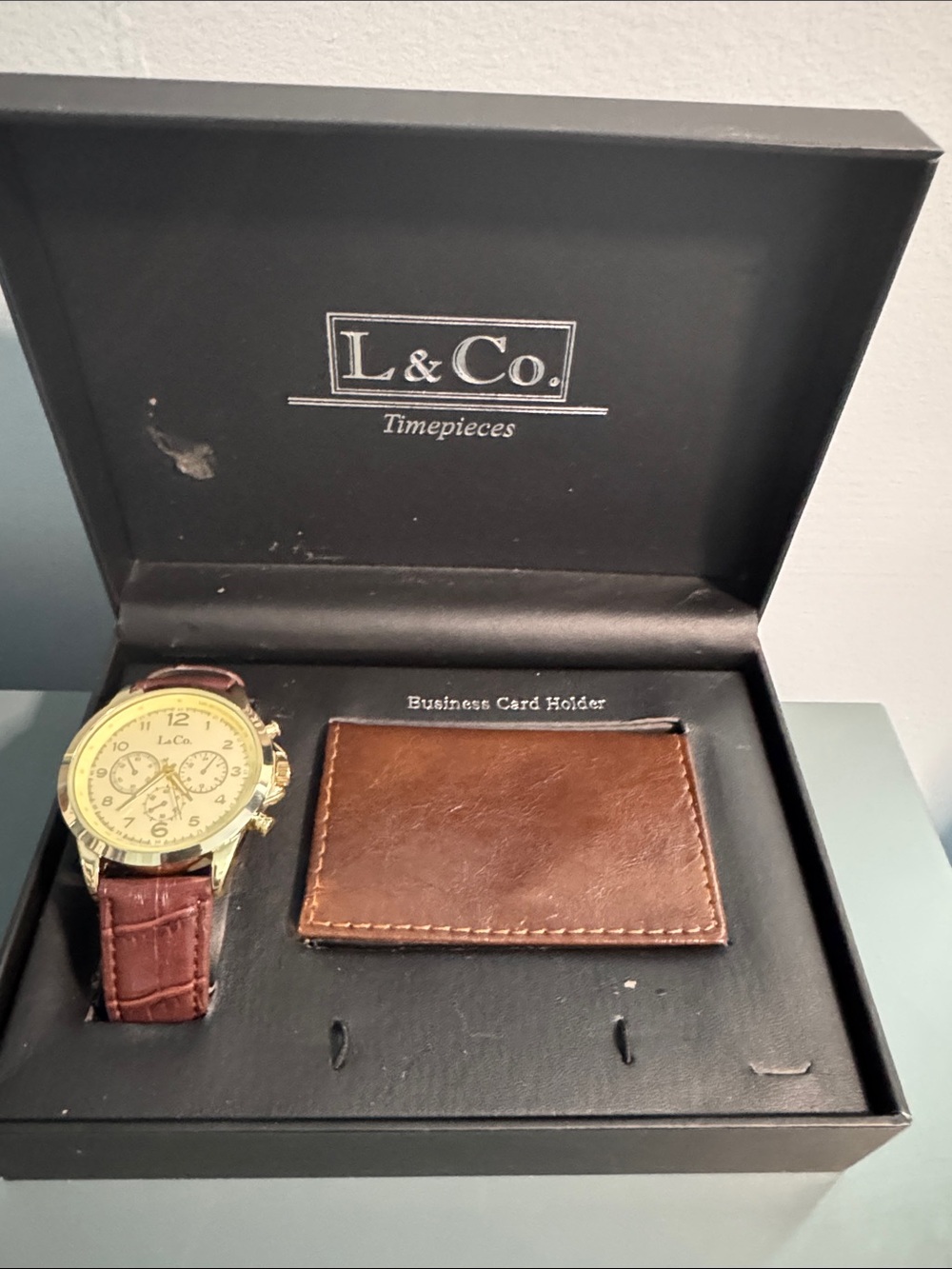 L&Co. Men’s Gold Chronograph Watch w/ Brown Leather Band LCW20029G - Never Used